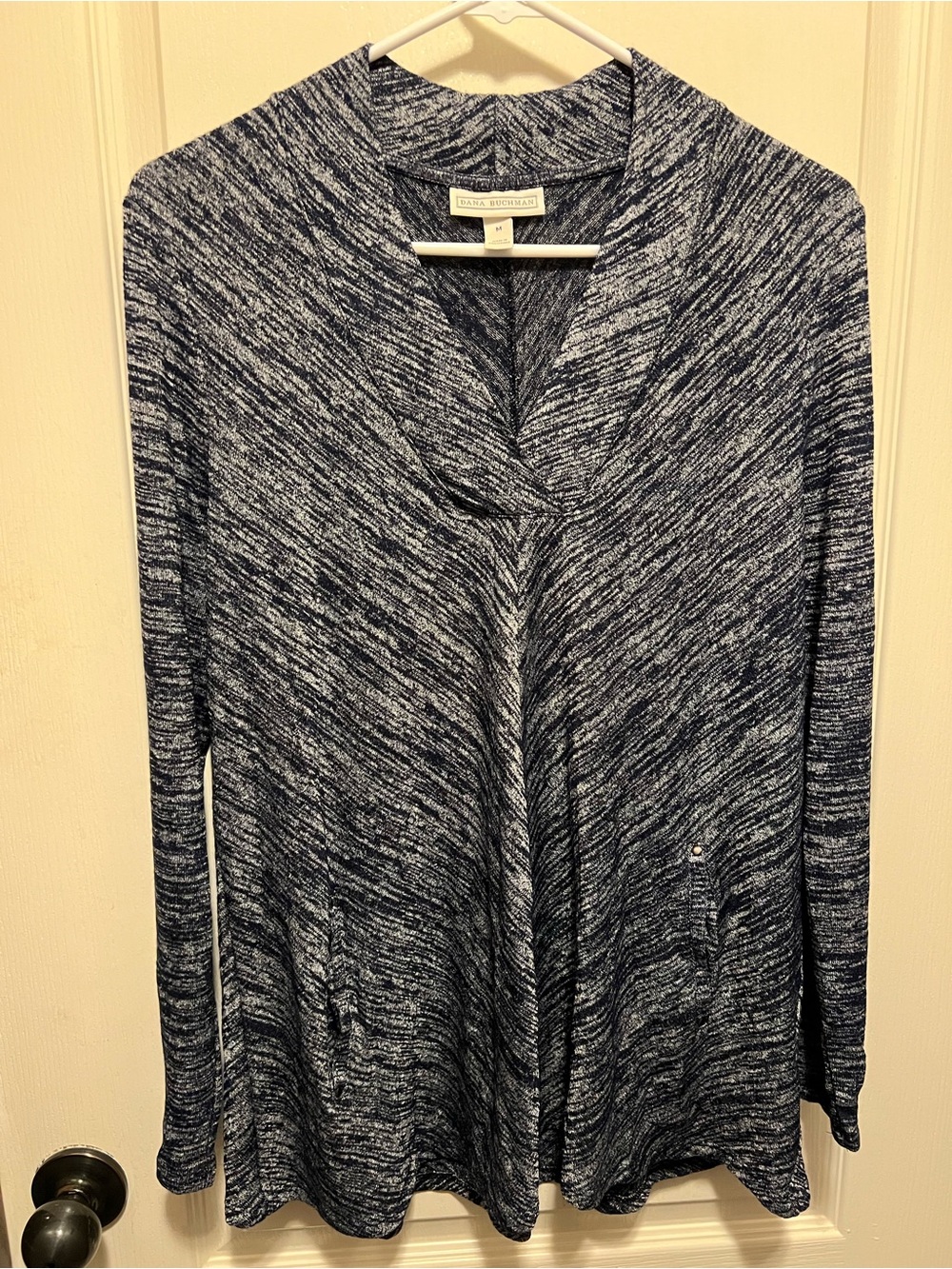 Dana Buchman Navy and White Marled Pullover